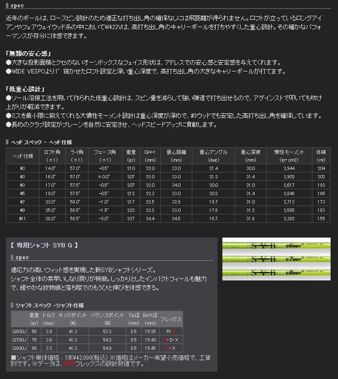 SYB Golf W422V Fairway Wood 4 SYB Golf W422V Fairway Wood - Image 4